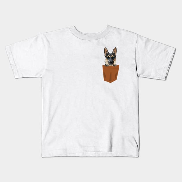 dog in pocket funny puppy for dog lover German Shepherd Kids T-Shirt by GraphGeek